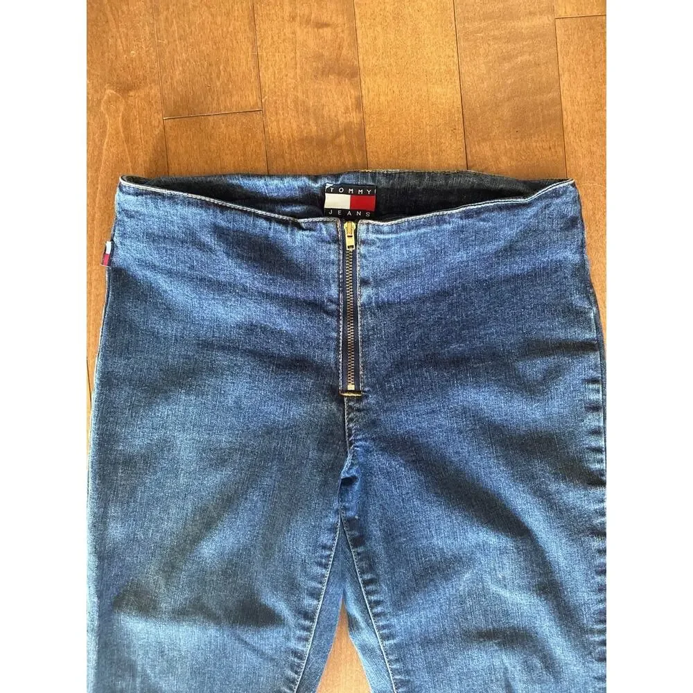 Vintage Tommy Jeans Luy Luy stretch blue high waist zip front no waist jeans XS
